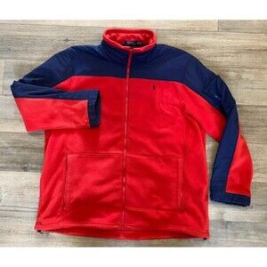 Polo Ralph Lauren Jacket Mens XXL Red Blue Pony Fleece Full Zip Hiking Pockets